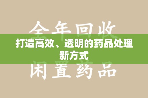芜湖打造高效、透明的药品处理新方式